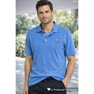 Psycho Bunny Men's Polo Shirt Size 9 XL Blue Embroidered Bunny Logo golf preppy